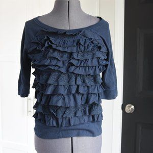 Hollister Ruffled Blue Shirt 3/4 Sleeve Size Small